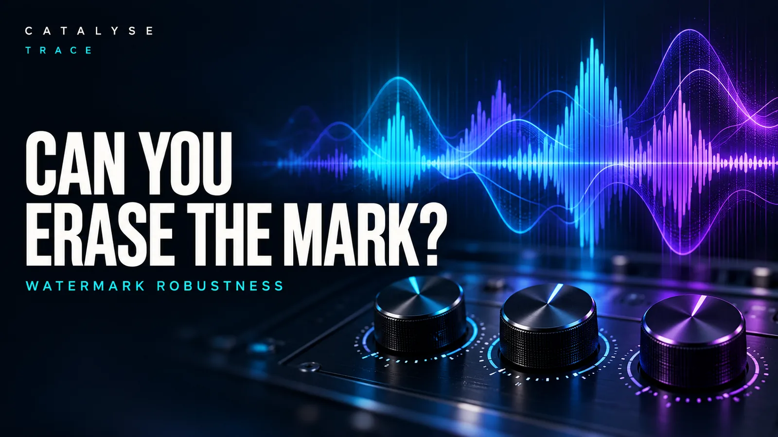 Illustrative audio-processing controls and waveform beneath the headline Can you erase the mark?